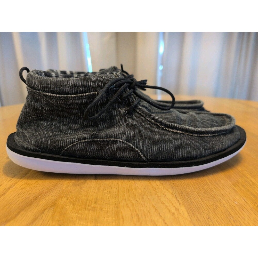 Sanuk Walla Canvas Lace Up Chukka Shoes Ankle Boots Loafers Surfers BLACK Sz 10